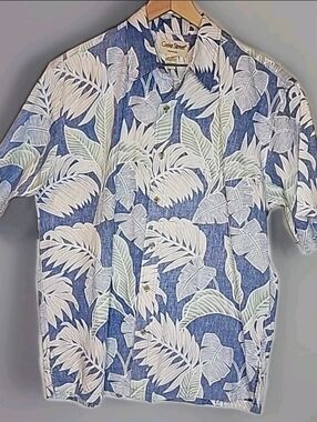 Cooke Street Hawaiian Button Up Aloha  Shirt 100% Cotton Large  Blue